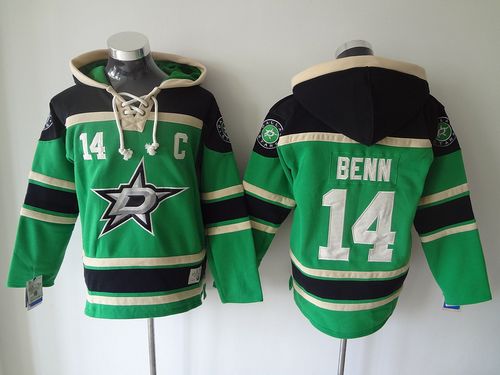 Stars #14 Jamie Benn Green Sawyer Hooded Sweatshirt Stitched NHL Jersey - Click Image to Close